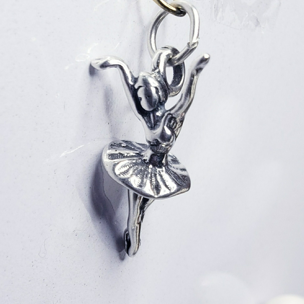 Ballerina 3D Dancer Sterling Silver Charm Pendant.